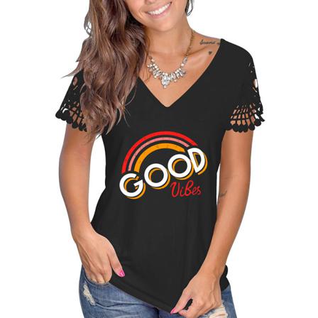 Kvinnor Kortärmade Toppar V-ringad T-shirt