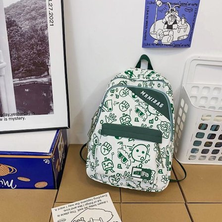 Student ryggsäck ny personlighet flow Harajuku stil graffiti ryggsäck gymnasieelever campus ryggsäck casual ryggsäck kvinna-grön