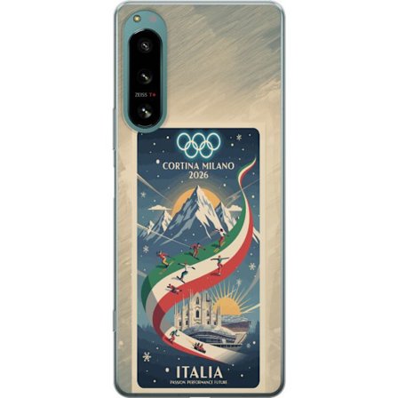 Kompatibel Mobilcover til Sony Xperia 5 IV Skitse med skiskytteudøver der sigter med riffel på en snebaner, teksten Milano Cortina 2026 og de olympisk