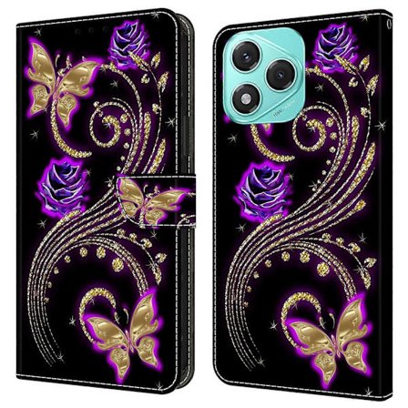 Honor 400 Lite 5G -kotelo, 3D-kuvioitu PU-nahkalompakkopuhelinkotelo jalustalla