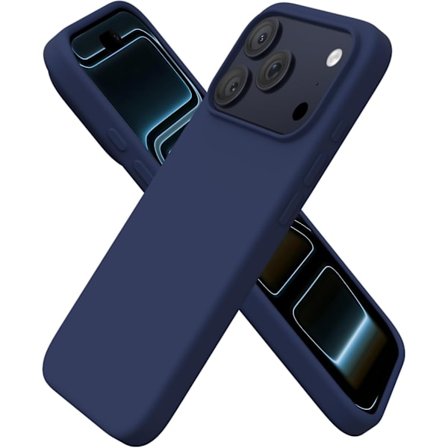 iPhone 17 Pro cover, premium flydende silikone cover, blød cellulær gummi, ridsefri mikrofiberforing, stødsikkert hylster, mørkeblå