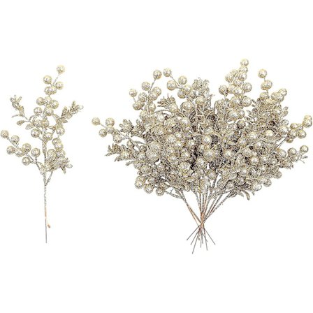 Champagne Guld Jul Dekorationer Blomster Spray Set med 20 Glittrande Kvistar för Julgran Ornament