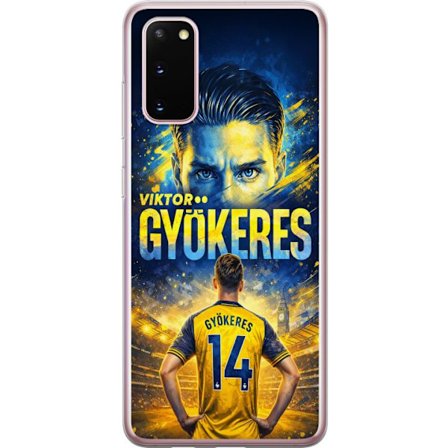 Kompatibelt Mobildeksel til Samsung Samsung Galaxy S20 Viktor Gyökeres fotballplakat i gult og blått med dramatisk stadionbakgrunn, sportillustrasjo
