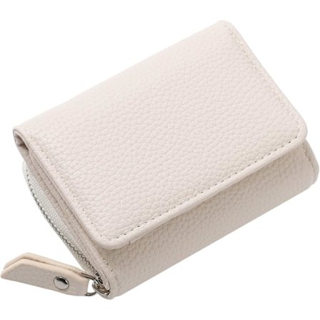 Leather Wallet for Women, Small Coin Purse with Zipper, Mini Wallet for Ladies, White, Classic