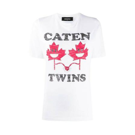 Dsquared2 Caten twins print T-shirt Hvid, Dame T-shirts