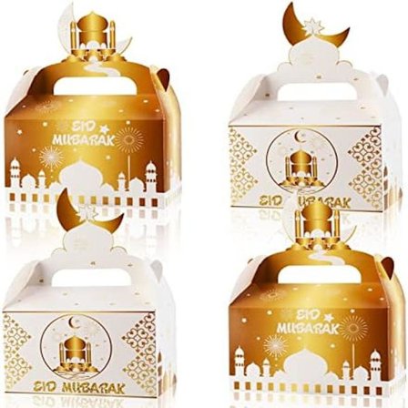 DPKOW 12 stk. Eid Mubarak Slik Gaveæsker, Hvidguld DIY-æsker Hvidguld