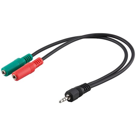 Adapter för PC-headset, 1x 3,5 mm AUX 4-pin till 2x 3,5 mm AUX 3-pin