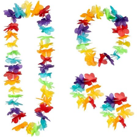 Regnbue Hawaii-sæt, 4-delt sæt, tilbehør, sommer, strand