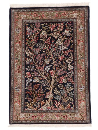 Qum Kork/Silk Rug 100X147 Black/Brown Wool, Persia