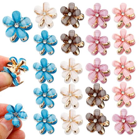 20 stk. krystalblomst hårklemmer, mini fjederklemmer med perler til kvinder piger, blomsterhårtilbehør til tykt tyndt hår (5