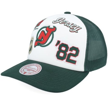 Mitchell & Ness - NHL Grön trucker Keps - New Jersey Devils Gridlock White/Green A-Frame Trucker @ Hatstore