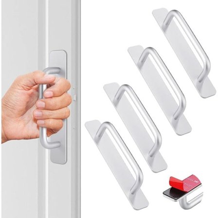 4 stk. selvklæbende møbelgreb, 147 mm aluminiumgreb, ingen boring nødvendig, bruges til skabe, køkken, skydedøre, altandøre KLB