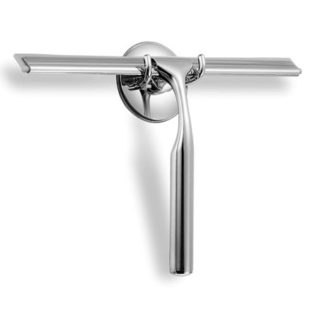 Badeværelses Bruser Squeegee Klar Glasvægsrenser Bad Rustfrit Stål Med Sugning Opbevaringskrog - 10", Krom