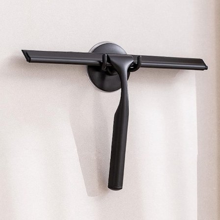 Rustfri Stål Bruseskraber 25cm Sort med Sugekopkrog til Badeværelse Køkken Spejl Bilruder Glasoverflader