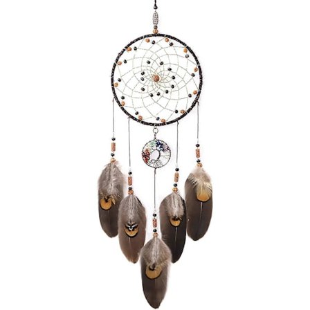 Drömfångare Livets Träd Brun Native American Drömfångare Handgjord Fjäder Väggbonad Heminredning Bröllopsfest Välsignelse Gåva Dia 6"