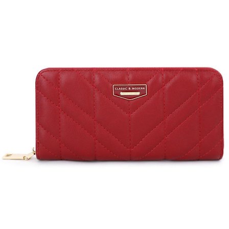 Kvinnor Dragkedja Plånbok V-formade Sömnadslinjer PU Läder Mobiltelefon Koppling Lång Plånbok