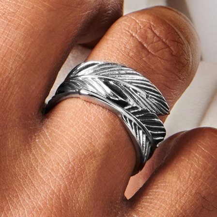 Sølvfarget Fjær Ring for menn - Stålringer