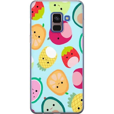 Kompatibel Mobilcover til Samsung Galaxy A8 (2018) Mønster af kawaii frugter som jordbær citron ananas og avocado på lyseblå baggrund