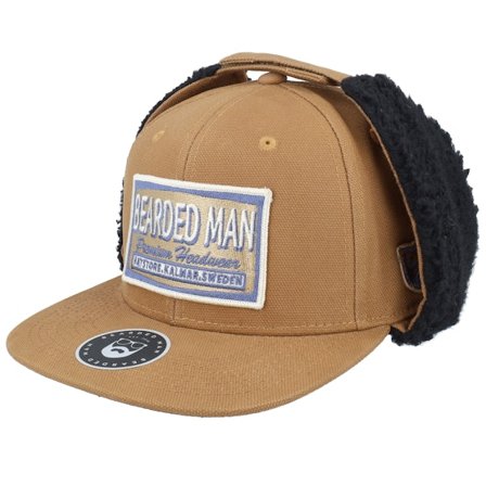 Bearded Man - Brun earflap Caps - Logo Khaki/Navy Canvas Caramel/Black Earflap @ Hatstore