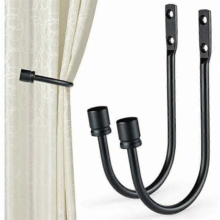 2 kpl Verhonpidike, Metallinen U-muotoinen koukku Seinään asennettava sidontakoukku Verhotarvikkeet Koristeellinen verhonpidike (Musta)
