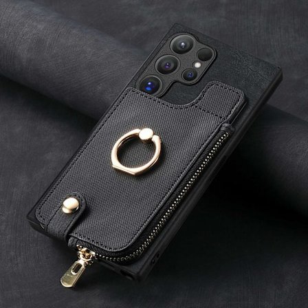 Etui til Samsung S24 Ultra Svart Retro kortspor lommebok