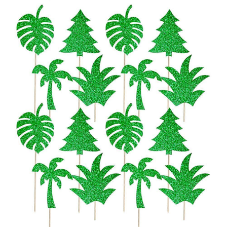 24 stk. Hawaiian Tema Kake Topper Plante Design Kakeinnlegg Cupcake Ornament Frukt Plukk Kakedekor Sommerfest Favoritter (Ananashode, Palmeblader, 