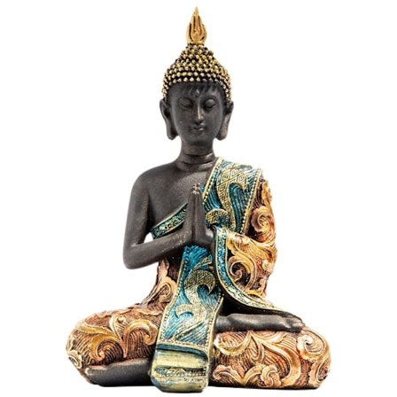 Thai Buddha Skulptur Staty Figur i Färgrik Dräkt, Sydostasiatisk Stil Resin Ornament för Heminredning, Konstnärlig Religiös Meditationsdekoration f