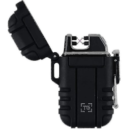Kryc-tg Plasma Lighter Vindtett Vanntett Usb Oppladbar Flammeløs Dobbel Bue For Edc Camping Overlevelse Taktisk Svart --qq