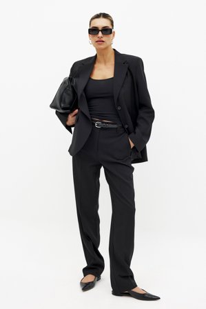 NA-KD Melerade kostymbyxor med raka ben och hög midja - Kontorsbyxor - Svart - EU 36