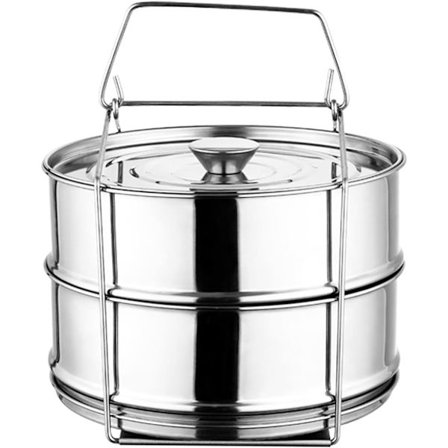 Tissting Stabelbart Dampsæt, 304 Rustfrit Stål Dampkop, 2-Trins Stabelbart Dampersæt med Låg, Gryde, Bagning, Gryderetter