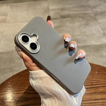 Fodral för iPhone 16 Grå [enkelt läder mjukt skal] Läderstruktur frostad ultratunn Full-Body läder
