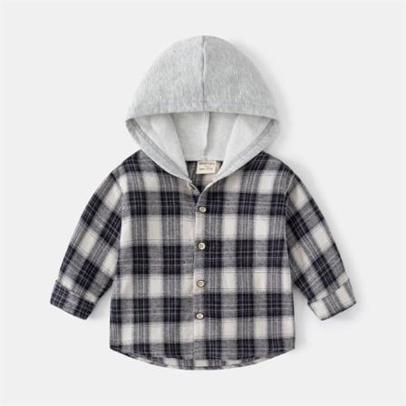 Pojke Rutig Långärmad Button Down Cardigan Baggy Hood Shirt