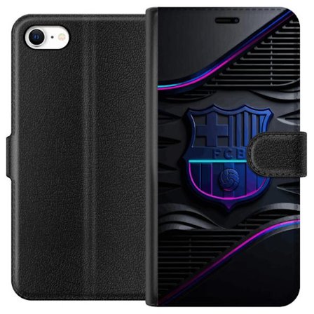 Kompatibel Tegnebogsetui til Apple iPhone 6 FC Barcelonas klubemblem i neonblåt og rosa med futuristisk metallisk design