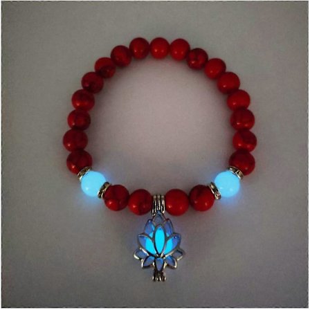 Ångest & Stress Armband, Glow in The Dark Lotus Yoga Healing Stone Armband, Luminous Glowing In The Dark Moon Lotus Flower Shaped Charm Armband (A)