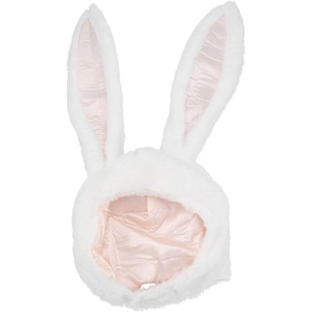 Valkoinen pupupäällinen sarjakuvaeläinhattu liikuteltavat korvat pehmo