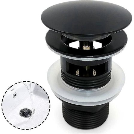 Svart vask afløb, krom pop-up afløb stor overflade, automatisk pop-up med overløbsafløb, kobber pop-up fjederprop vask til badeværelse, Wa