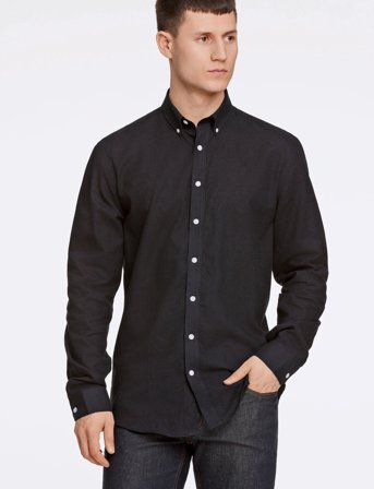 Lindbergh Linen/Cotton Shirt L/S - Black - XL