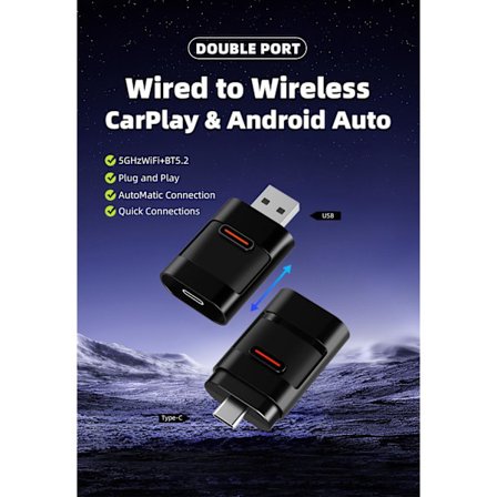 Mini trådløs CarPlay & Android Auto-adapter til iPhone & Android – Nyd friheden fra kabler!