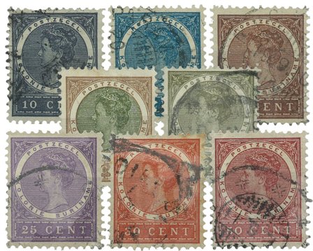 Suriname 1904-1908 - NVPH 48/55 - Stemplet