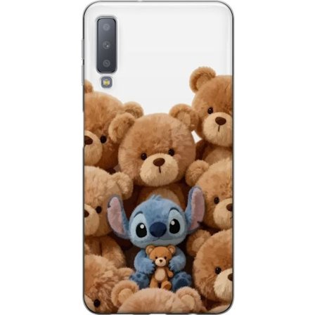 Kompatibel Mobilcover til Samsung Samsung Galaxy A7 (2018) Sød og sikker illustration med Stitch omgivet af bamser, der skaber en varm og legende fø
