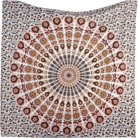 Wekity hippie Bohemian Psychedelic Golden Blue Peacock Mandala veggteppe sengeteppe (oransje brun, størrelse: 59,1" x 78,7")