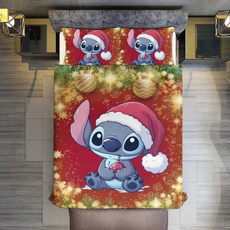 KA376 God Jul Stitch 3-delt Sett Mikrofiberdyner med putetrekk Mykt lett sengeteppe Dynetrekk Dyne for alle årstider Sengetøy RM376