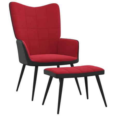 Vidaxl Vilstol Med Fotpall Vinröd Sammet Och Pvc Röd