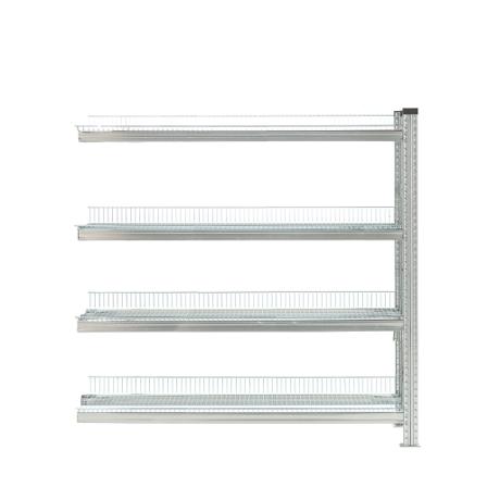 Regalsystem TRANSFORM, Anbaumodul mit 4 Gitterböden, 1576 x 1200 x 400 mm, verzinkt