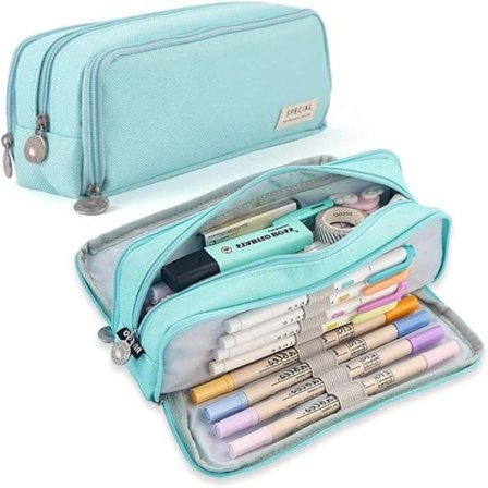 Stor blyantveske med 3 rom for barn tenåringer skole sminkeveske arrangør