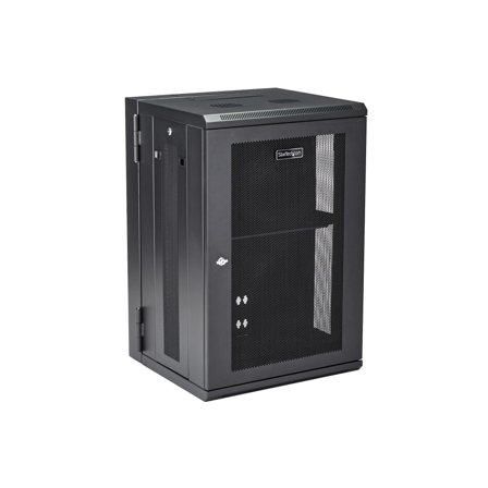 StarTech 18U 19" Wall Mount Network Cabinet, 16" Deep Hinged Locking IT Network Switch Depth Enclosure, Assembled Vented Computer Equipment Data Rack