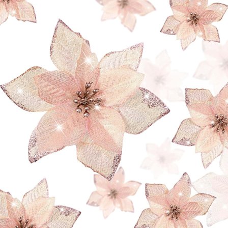 24 st julglitter-julstjärnor i 3 storlekar, konstgjorda blommor för bröllop, juldekorationer, prydnader till julgranen (roséguld)