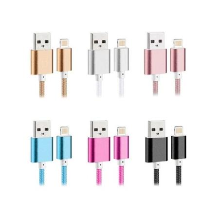 1.5m Slitstark Flätad Metallic Lightning Kabel Quick Charge 3.0 Blå
