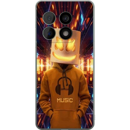 Yhteensopiva Puhelinkuori OnePlus OnePlus 10 Pro DJ-hahmo valaisevassa kypärässä ja hupparissa futuristisessa musiikkiympäristössä neonvalojen k