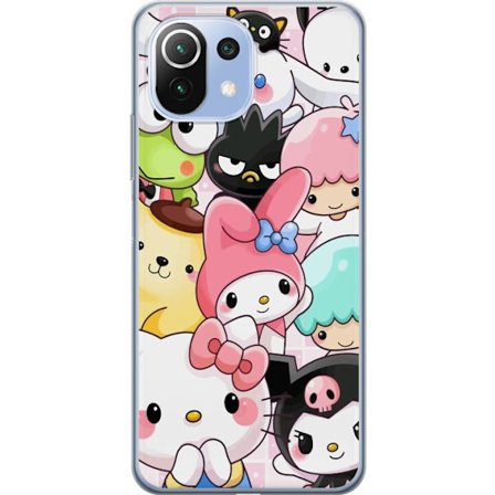Kompatibelt Mobildeksel til Xiaomi Mi 11 Lite Tett mønster av søte figurer med store øyne i ulike farger og uttrykk med LABUBU-tekst